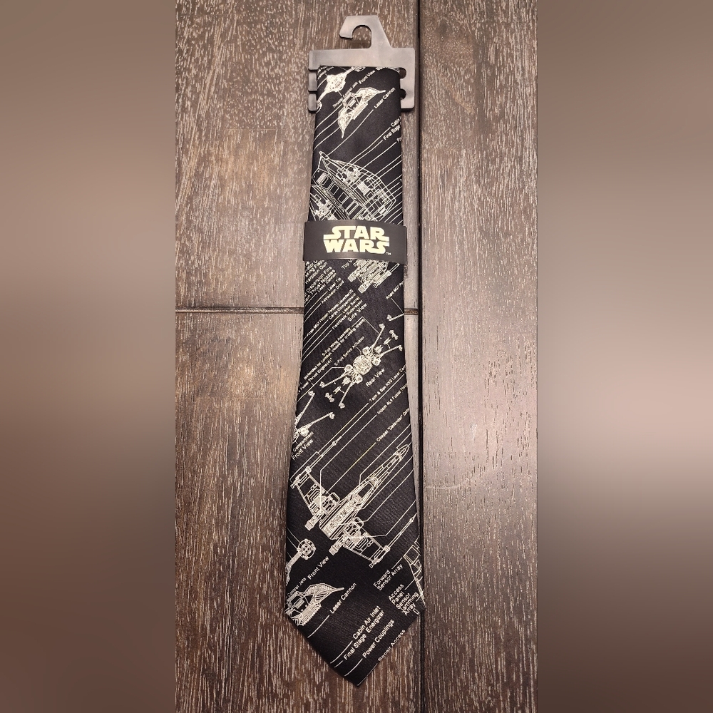 Star Wars Black Tie with White Ship Blueprint Print